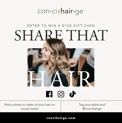 Enter to win a $100 gift card from Concihairge! Share That Hair! Share on Facebook, Instagram, or TikTok!