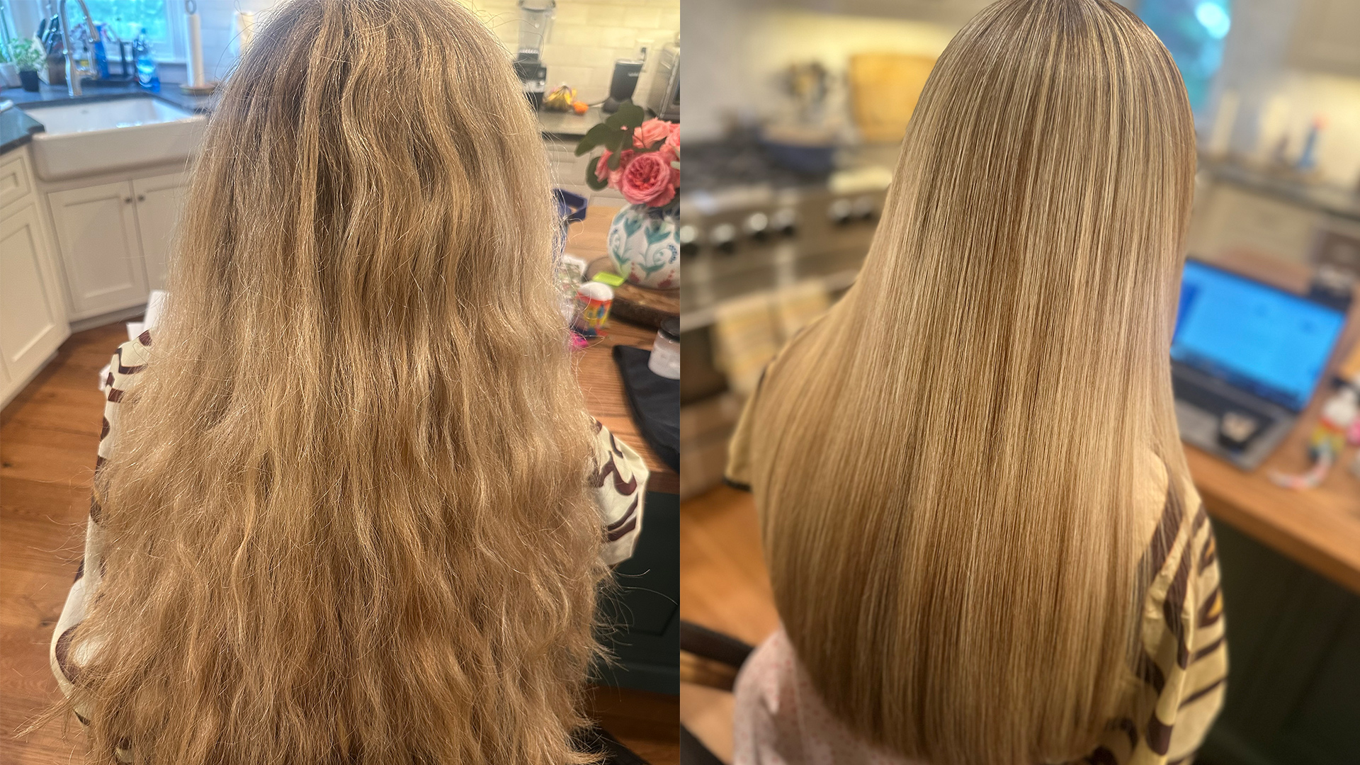 a woman's hair before and after